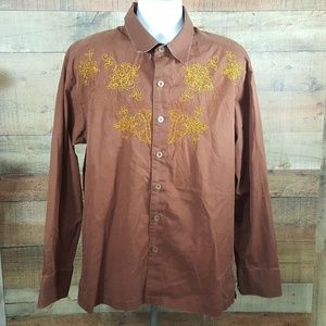 Man Of Fashion Long Sleeve Shirt Size XL Brown Emb